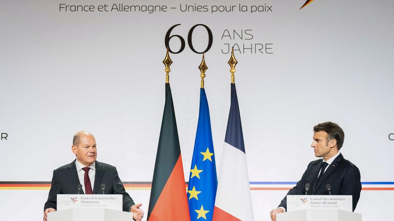 Tysklands förbundskansler Olaf Scholz och Frankrikes president Emmanuel Macron.