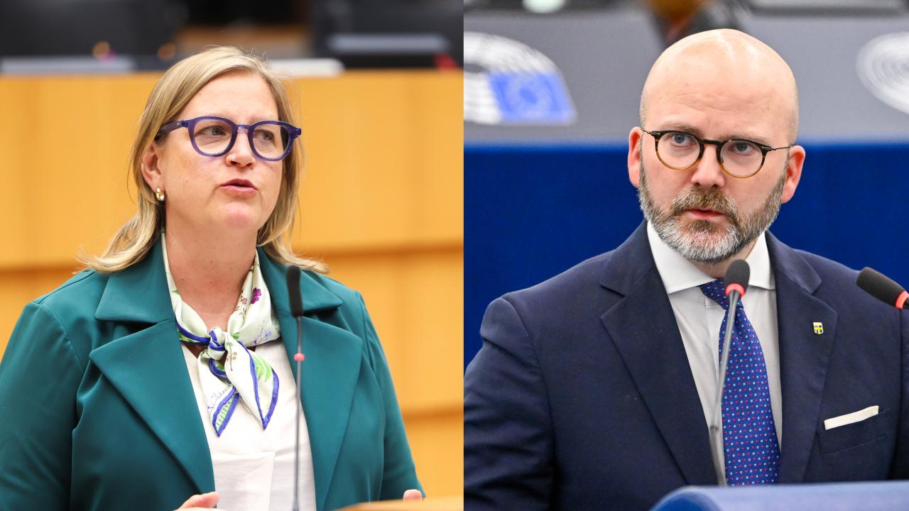 EU-parlamentariker Karin Karlsbro (L) och Charlie Weimers (SD)