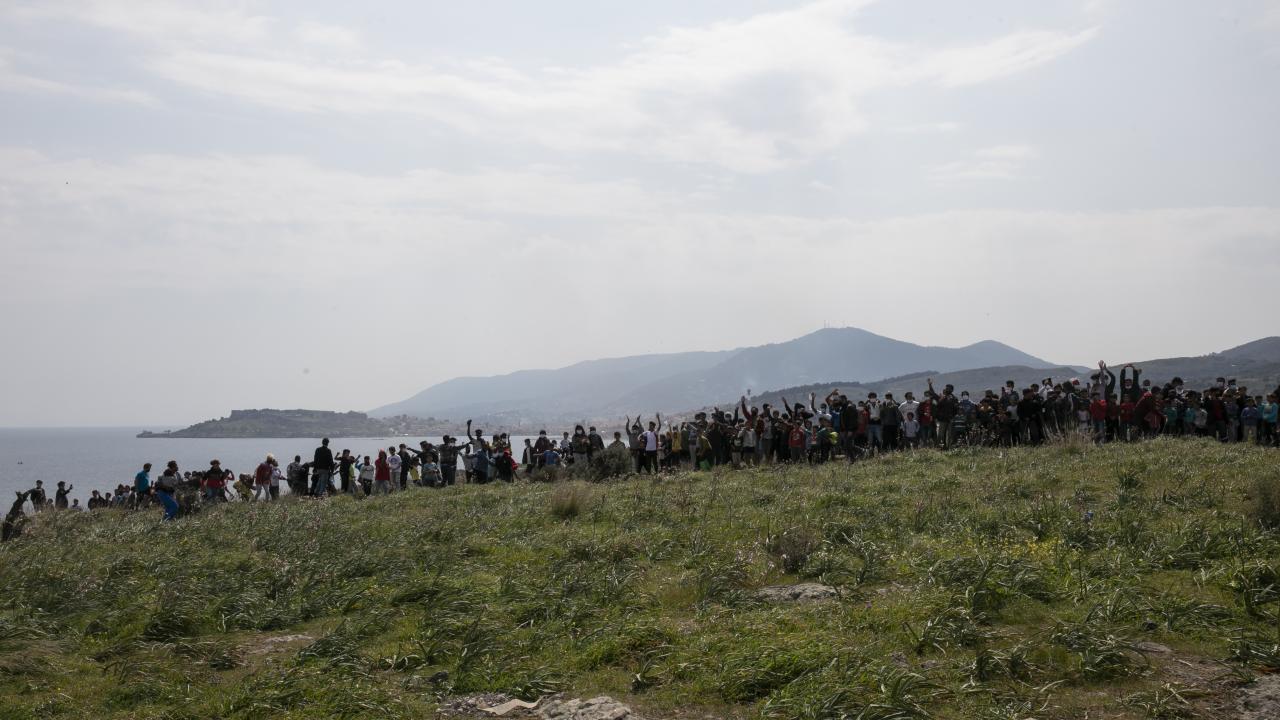Migranter på det grekiska lägret Mavrovouni 