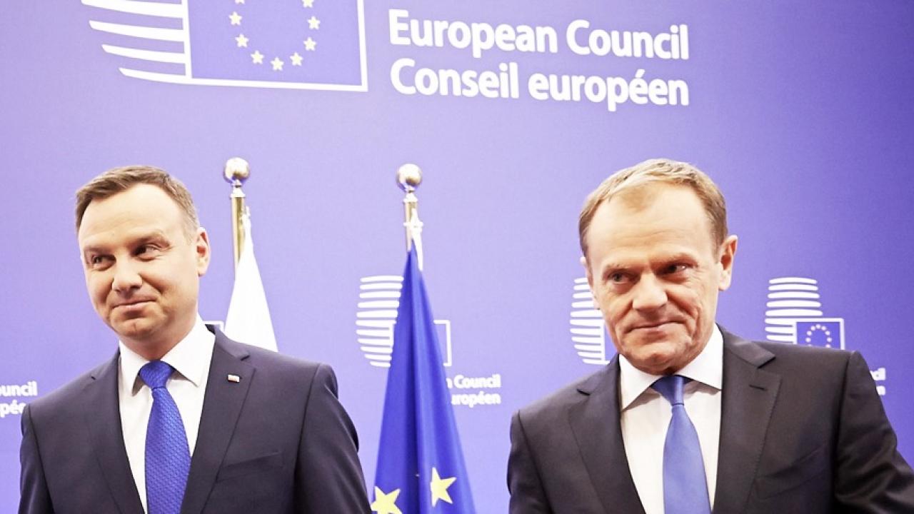 Polens president Andrzej Duda och Europeiska rådets ordförande Donald Tusk.