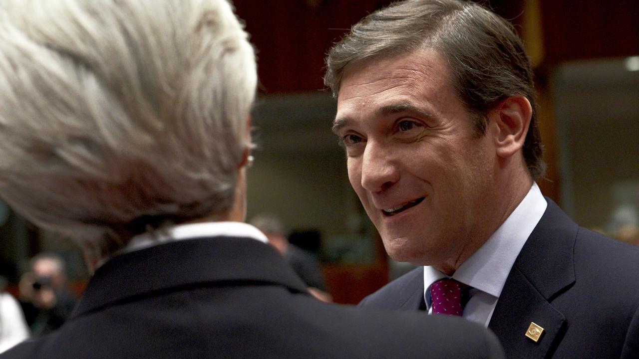 Pedro Passos Coelho, Portugals premiärminister, samtalar med IMF-chefen Christine Lagarde. Arkivbild.