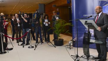 EU-parlamentets talman Martin Schulz efter omröstningen om långtidsbudgeten.