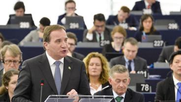 Statsminister Stefan Löfven (S) talar i EU-parlamentet. 