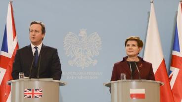 Storbritanniens premiärminister David Cameron och Polens premiärminister Beata Szydło efter torsdagens möte.