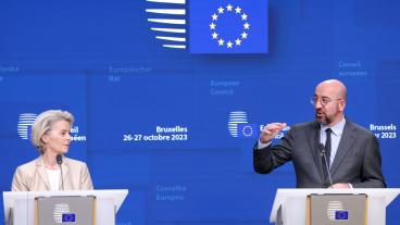 EU-kommissionens ordförande Ursula von der Leyen och Europeiska rådets ordförande Charles Michel efter EU-toppmötets sista dag. 