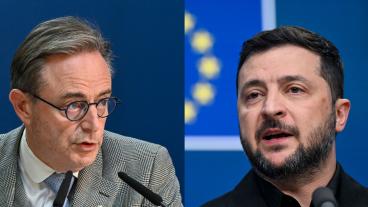 Belgiens premiärminister Bart De Wever och Ukrainas president Volodymyr Zelenskyj i samband med torsdagens EU-toppmöte. Belgiens premiärminister Bart De Wever och Ukrainas president Volodymyr Zelenskyj i samband med torsdagens EU-toppmöte.