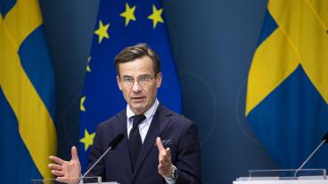 Statsminister Ulf Kristersson (M) ser EU som Sveriges viktigaste klimatpolitiska plattform – men regeringens trovärdighet i EU ifrågasätts av oppositionen. Bilden är tagen vid ett tidigare tillfälle. 