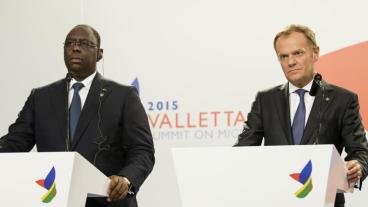 Senegals president Macky Sall och Europeiska rådets ordförande Donald Tusk på gemensamt toppmöte om migration mellan EU och 23 afrikanska stater.