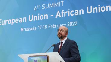 Rådet ordförande Charles Michel öppnar toppmötet mellan EU och Afrikanska unionen i Bryssel den 17 februari 2022.