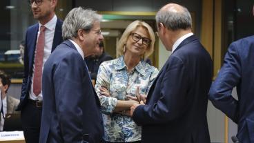 Eurogruppen är det mest mansdominerade EU-rådet. Här med Sveriges finansminister Elisabeth Svantesson (M) i Bryssel 15 juli 2024. Eurogruppen är det mest mansdominerade EU-rådet. Här med Sveriges finansminister Elisabeth Svantesson (M) i Bryssel 15 juli 2024.