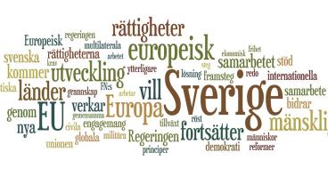 De 50 vanligast förekommande orden i årets utrikesdeklaration (småord undantagna)