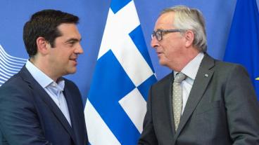 Greklands premiärminister Alexis Tsipras och EU-kommissionens ordförande Jean-Claude Juncker innan onsdagens möte.