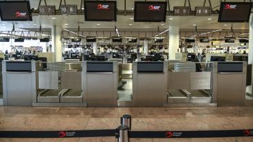 Tomma incheckningsstallar på Bryssels flygplats. Arkivbild.