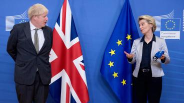 Storbritanniens premiärminister Boris Johnson och EU-kommissionens ordförande Ursula von der Leyen. Arkivbild