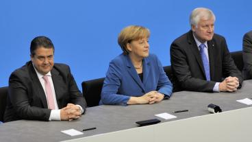 De tre partiledarna. CDU:s Angela Merkel, CSU:s Horst Seehofer och SPD:s Sigmar Gabriel. Foto: Martin Rulsch