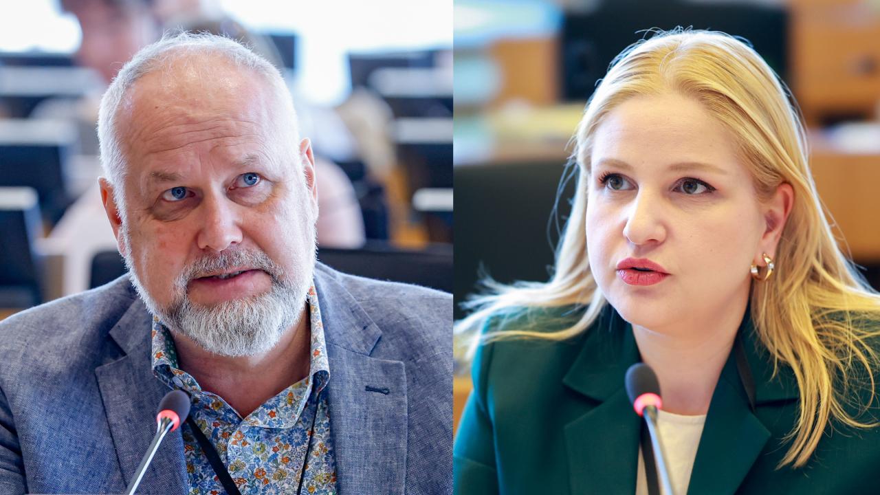 EU-parlamentariker Jonas Sjöstedt (V) och Arba Kokalari (M). Arkivbild.