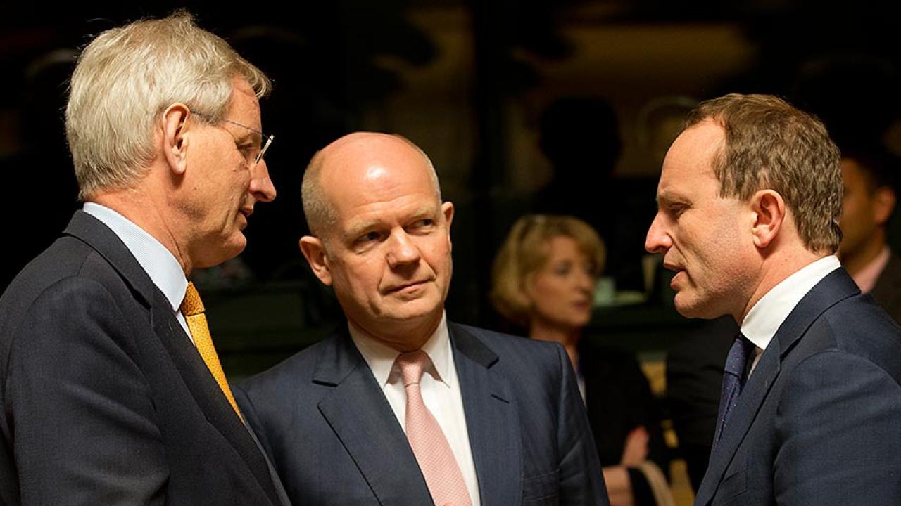 Utrikesminister Carl Bildt med sin brittiske och danske kollega William Hague och Martin Lidegaard.