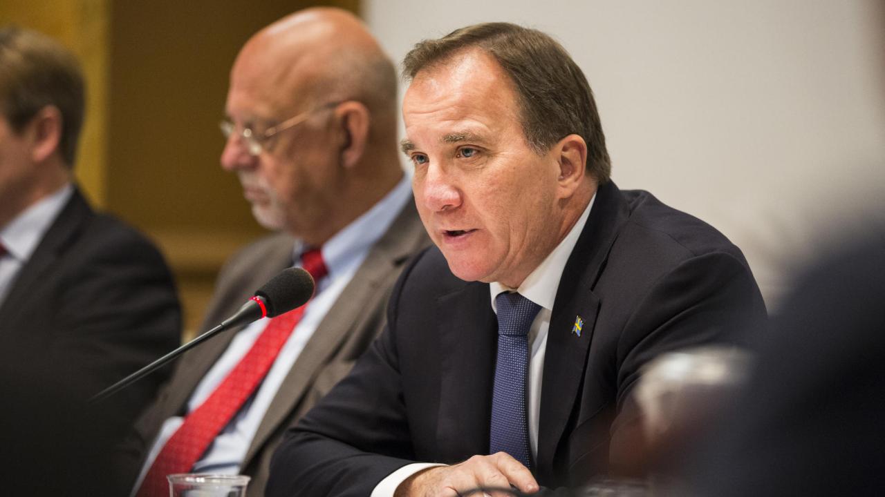 Statsminister Stefan Löfven i riksdagens EU-nämnd. Arkivbild.