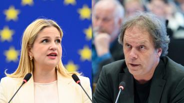 EU-parlamentariker Arba Kokalari (M) och Pär Holmgren (MP). Arkivbild