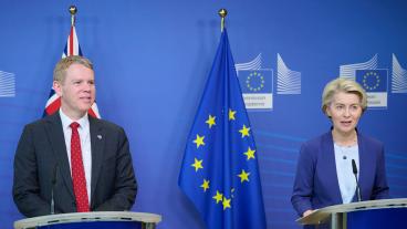 Nya Zeelands premiärminister Chris Hipkins och EU-kommissionens ordförande Ursula von der Leyen. 