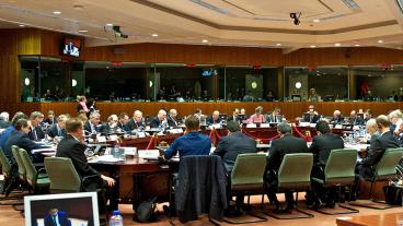 EU-ländernas finansministrar under tisdagens förhandlingar i Bryssel.