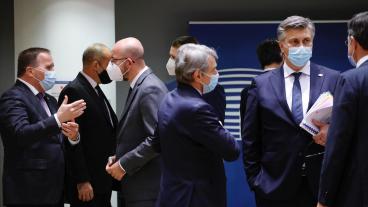 Statsminister Stefan Löfven under måndagens EU-toppmöte i Bryssel.