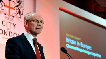 Herman Van Rompuy talade på torsdagen i brittiska finanskvarteren City of London.
