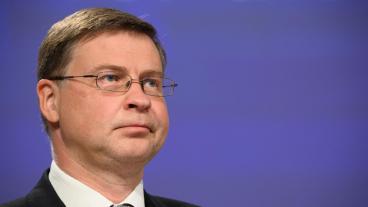 EU:s eurokommissionär Valdis Dombrovskis, en konservativ lett. Arkivbild.